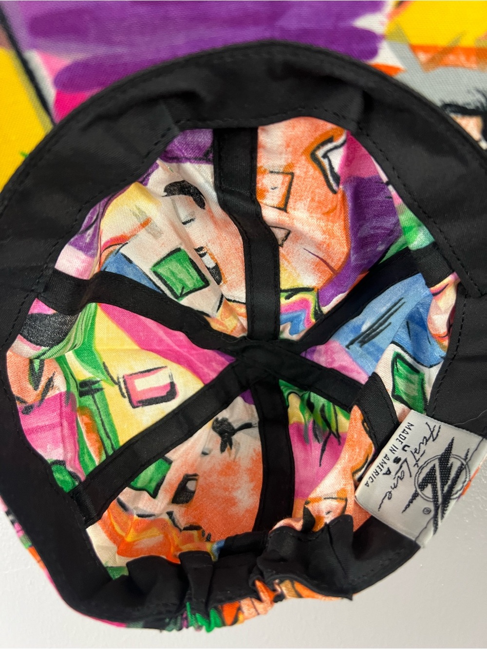 VTG 80s 90s Made in USA Abstract Artsy Graphic Print Dad Hat Baseball Cap - Picture 3 of 4